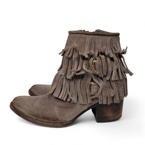 Freebird Belle Ankle Booties Women's Distressed Suede Tier Fringe Western Boho 6 - Picture 4 of 15